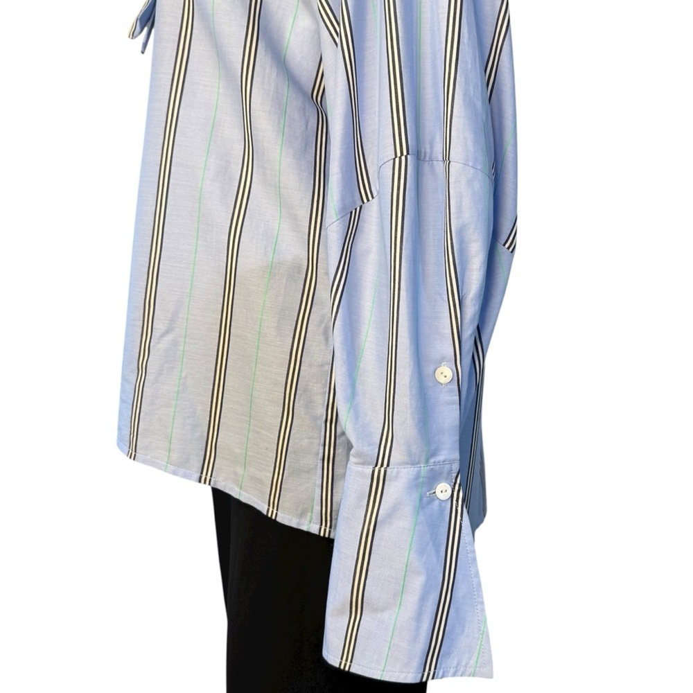 Palmer//Harding Sara Striped Cotton Neck Tie Shirt Blue 2 - Picture 3 of 6